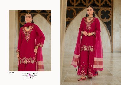 Lily And Lali Tara Festival Collection Heavy Embroidered Silk Top with Cotton Lining Divider Palazzo And Pure Viscose Dupatta WholesaleFestival Collec kurtis catalogs