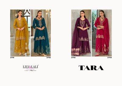 Lily And Lali Tara Festival Collection Heavy Embroidered Silk Top with Cotton Lining Divider Palazzo And Pure Viscose Dupatta WholesaleFestival Collec kurtis catalogs