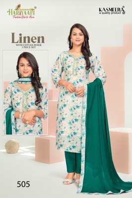 Linen vol 5 by Hariyaali premium linen cotton printed readymade suit catalogue at low rate Hariyaali Kurti 