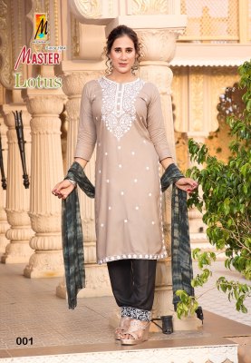 Lotus by Master Reyon embroidered fancy kurti pant with dupatta catalogue at affordable rate readymade suit catalogs