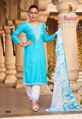 Lotus by Master Reyon embroidered fancy kurti pant with dupatta catalogue at affordable rate readymade suit catalogs