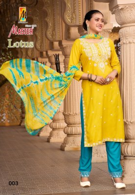 Lotus by Master Reyon embroidered fancy kurti pant with dupatta catalogue at affordable rate readymade suit catalogs