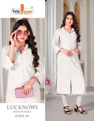 Lucknowi Chikankari by Tunic House Fancy Chinkari Kurti with Pant at Affordable rate wholesale catalogs