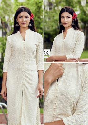 Lucknowi Chikankari by Tunic House Fancy Chinkari Kurti with Pant at Affordable rate Size wise Combo Set