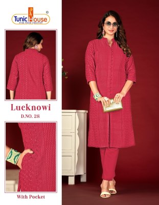 Lucknowi Chikankari by Tunic House Fancy Chinkari Kurti with Pant at Affordable rate Size wise Combo Set