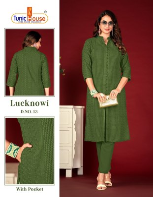 Lucknowi Chikankari by Tunic House Fancy Chinkari Kurti with Pant at Affordable rate Size wise Combo Set