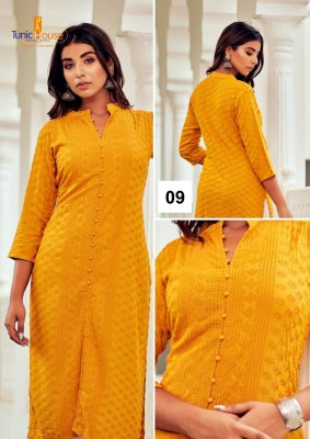 Lucknowi Chikankari by Tunic House Fancy Chinkari Kurti with Pant at Affordable rate Size wise Combo Set