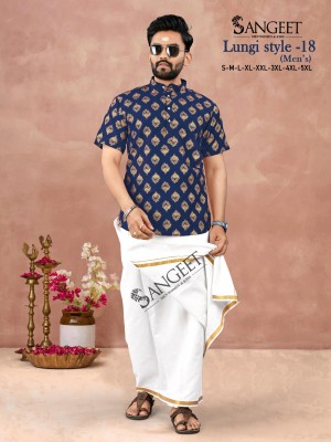 Lungi style 18 by Sangeet Heavy Reyon Gold Printed Mens Kurta catalogue at affordable rate mens shirts
