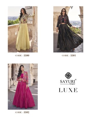 Luxe by Sayuri Designer Chinon silk Embroidered Fancy Indo western catalogue at affordable rate lehenga choli catalogs