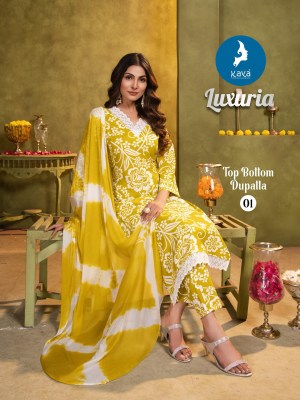 Luxuria by Kaya 3 piece reyon straight kurti pant and dupatta collection at low rate readymade suit catalogs