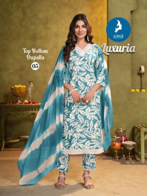 Luxuria by Kaya 3 piece reyon straight kurti pant and dupatta collection at low rate readymade suit catalogs