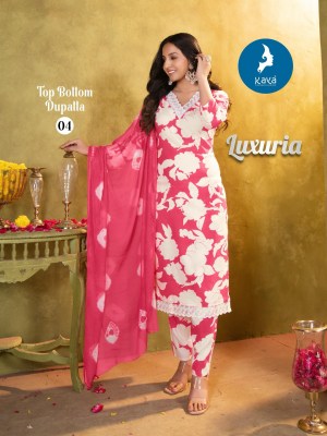 Luxuria by Kaya 3 piece reyon straight kurti pant and dupatta collection at low rate readymade suit catalogs