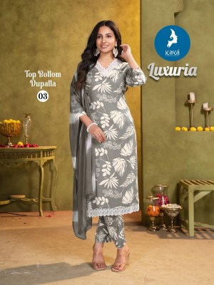 Luxuria by Kaya 3 piece reyon straight kurti pant and dupatta collection at low rate readymade suit catalogs
