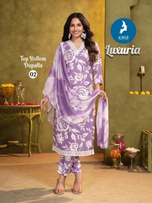 Luxuria by Kaya 3 piece reyon straight kurti pant and dupatta collection at low rate readymade suit catalogs