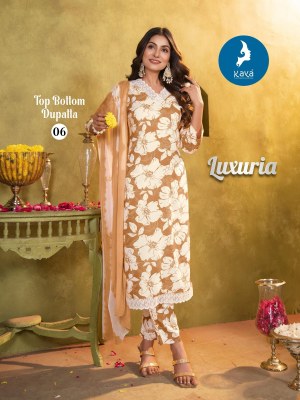 Luxuria by Kaya 3 piece reyon straight kurti pant and dupatta collection at low rate readymade suit catalogs