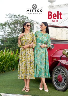 MIttoo Belt Vol 19 Rayon Printed Kurti With Belt buy wholesale Price In Surat  wholesale catalogs