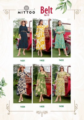 MIttoo Belt Vol 19 Rayon Printed Kurti With Belt buy wholesale Price In Surat  kurtis catalogs