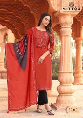 MIttoo Colourdrop Kurti Pant And Dupatta Print And Hand work Wholesale  kurtis catalogs