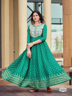 Maa Gurujee new launch walkway vol 10 Rayon Foil Print Anarkali Gown dress wholesaler in Surat  kurtis catalogs