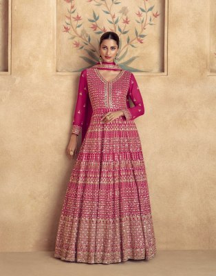 Maharani by Aashirwad Real georgette fancy embroidered gown catalogue at affordable rate gown catalogs