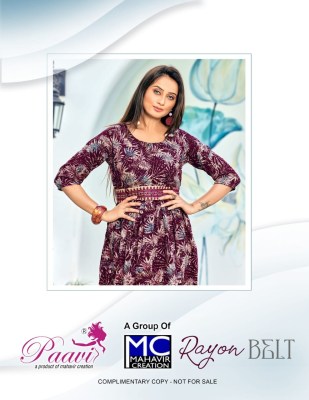 Mahavir creation present Paavi new rayon printed flaired kurti with belt catalogue at low rate kurtis catalogs