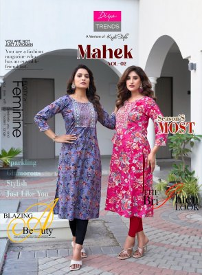 Mahek vol 2 by Diya Trends Heavy Reyon embroidered Kurti set only on amavi expo wholesale catalogs