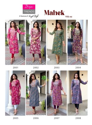 Mahek vol 2 by Diya Trends Heavy Reyon embroidered Kurti set only on amavi expo kurtis catalogs