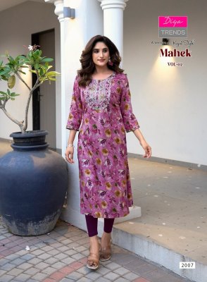 Mahek vol 2 by Diya Trends Heavy Reyon embroidered Kurti set only on amavi expo kurtis catalogs