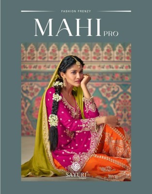 Mahi Pro by Sayuri Designer Premium chono Silk Embroidered sharara suit catalogue at low rate wholesale catalogs