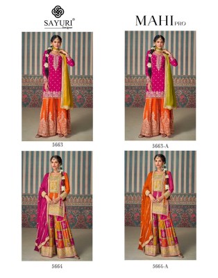 Mahi Pro by Sayuri Designer Premium chono Silk Embroidered sharara suit catalogue at low rate fancy sharara suit Catalogs