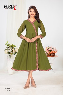 Mahika by Deecee Georgette Flared long kedia style kurti catalogue at low price kurtis catalogs