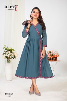 Mahika by Deecee Georgette Flared long kedia style kurti catalogue at low price kurtis catalogs