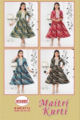 Maitri by D No 8712 Fancy Reyon printed flared kurti catalogue at affordable rate kurtis catalogs