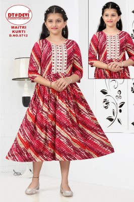 Maitri by D No 8712 Fancy Reyon printed flared kurti catalogue at affordable rate kurtis catalogs