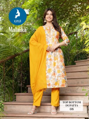 Malaika by Kaya Capsual printed straight cut kurti pant and dupatta catalogue readymade suit catalogs