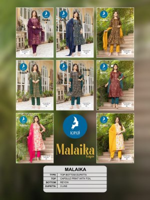 Malaika by Kaya Capsual printed straight cut kurti pant and dupatta catalogue readymade suit catalogs