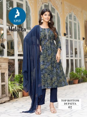 Malaika by Kaya Capsual printed straight cut kurti pant and dupatta catalogue readymade suit catalogs