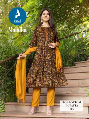 Malaika by Kaya Capsual printed straight cut kurti pant and dupatta catalogue readymade suit catalogs