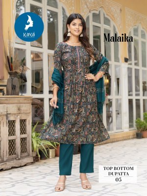 Malaika by Kaya Capsual printed straight cut kurti pant and dupatta catalogue readymade suit catalogs