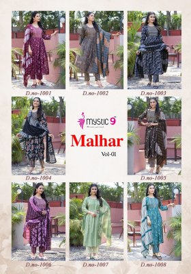 Malhar vol 1 by Mystic 9 chanderi foil printed kurti pant and dupatta catalogue at low rate readymade suit catalogs