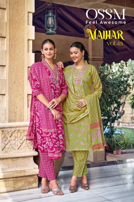 Malhar vol 3 by Ossm premium cotton embroidered kurti pant and dupatta  Ossm Kurti catalogue