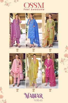 Malhar vol 3 by Ossm premium cotton embroidered kurti pant and dupatta  readymade suit catalogs