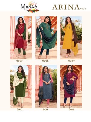 Manas fab by arina vol 2 designer kurti with bottom and dupatta catalogue at wholesale price readymade suit catalogs