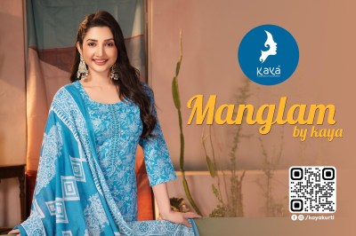 Manglam by Kaya 3 piece cotton straight cut top bottom with dupatta catalogue in low rate readymade suit catalogs