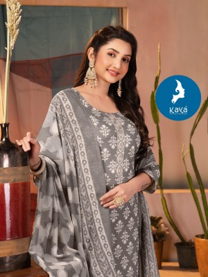 Manglam by Kaya 3 piece cotton straight cut top bottom with dupatta catalogue in low rate readymade suit catalogs