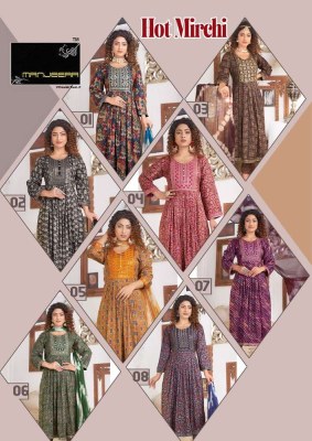 Manjeera Presents Hot Mirchi Naira cut 3pce wholesale Kurti catalogue  kurtis catalogs