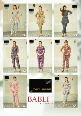 Manjeera babli fancy printed co -ord set catalog at wholsale rate kurtis catalogs