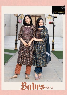 Manjeera by babes 3 modal printed readymade suit with belt catalogue at low rate Manjeera