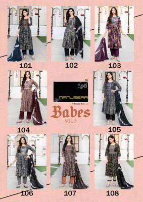 Manjeera by babes 3 modal printed readymade suit with belt catalogue at low rate readymade suit catalogs