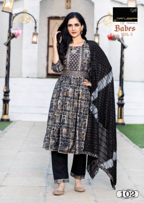 Manjeera by babes 3 modal printed readymade suit with belt catalogue at low rate readymade suit catalogs